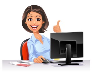 Image d'une femme à l'ordinateur avec le pouce en l'air