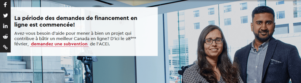 Capture du site web du Programme d'investissement communautaire, ACEI/CIRA